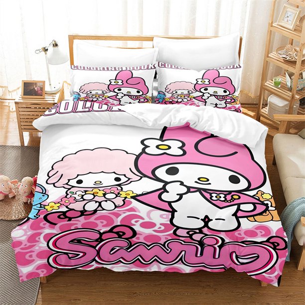 Duvet Cover Cartoon Cute Melody Hello Kitty Pudding Dog Quilt Cover Bedding Three-piece Set Digital Printing