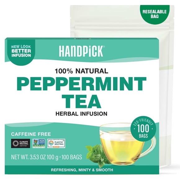 Té de menta HANDPICK 100 bolsitas sin cafeína, sin OGM