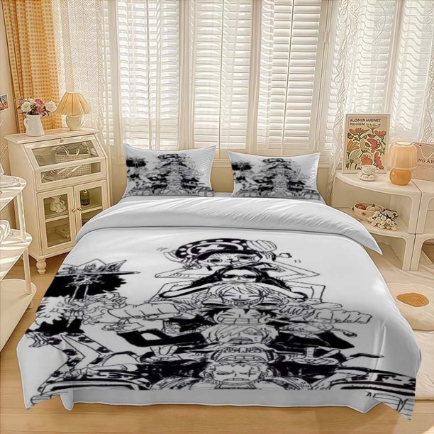 3pcs ONE PIECE Member Black And White Comic Style Theme Bedding Three-Piece Set Duvet Cover Pillowcase Set Soft