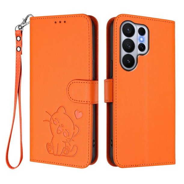 Funda de Gato tipo Libro para Samsung Galaxy S26 Ultra, Naranja