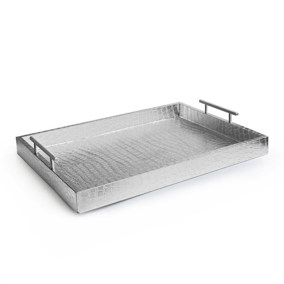 Bandeja American Atelier en forma de cocodrilo con asas de metal, color plateado