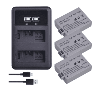 Genérico - 3 Baterías Lp-E5 + Cargador Doble Lc-E5 Alternativo Canon