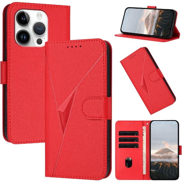 Funda Cartera Fibra de Carbono para iPhone 14 Pro con Soporte y Cierre Magnético Rojo