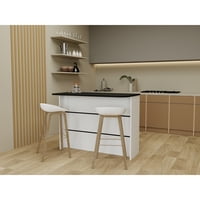 Tuhome - Isla De Cocina Fendi Wengue Y Blanco 90X120X60 Cm