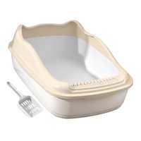 Magideal - Bandeja De Arena Para Gatos, Inodoro Semicerrado, Lados Altos, Resistente, Antisalpicaduras, Fondo Liso Para Conejos, Base Extraíble, 22X15X7,8 Pulgad Blanco
