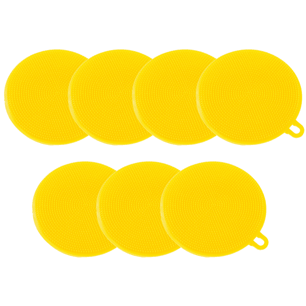 Estropajo de silicona para platos, paquete de 7, esponjas de silicona para platos, de grado alimenticio, sin BPA, reutilizables, de goma, aptos para lavavajillas y de secado rápido.