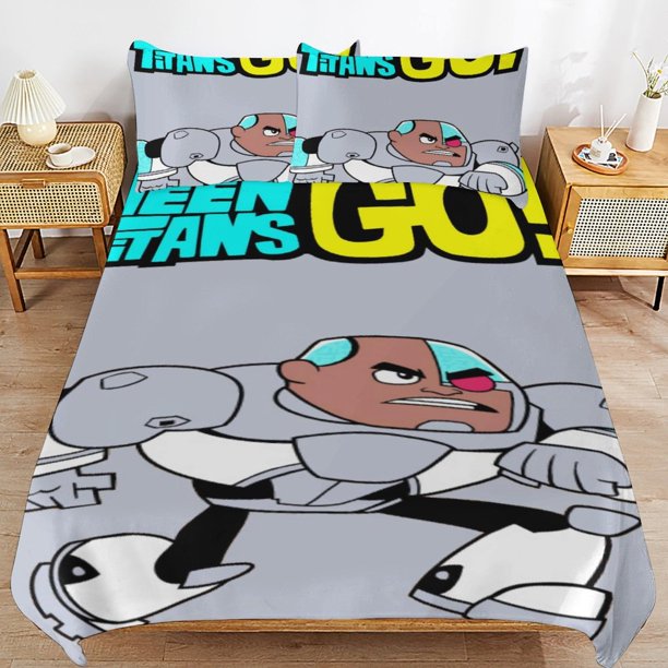 Teen Titans Go Cartoon Bedding Sets Ultra Soft Skin-Friendly Duvet Cover 3 Piece, Cute Comforter Cover Bed Set for Boys Girls Kids