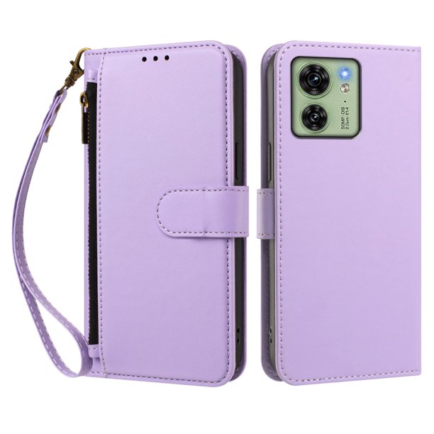 Funda Tipo Billetera para Motorola Moto edge 40 5G con Soporte y Bolsillo con Cierre Morado