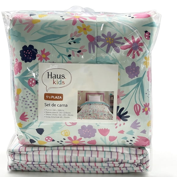 Set de cama 1.5 plaza 100% poliéster dieño flores