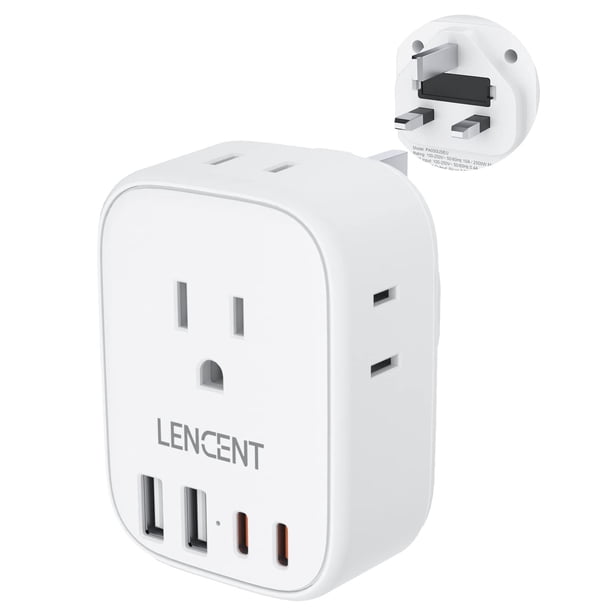 Adaptador de enchufe de viaje LENCENT de EE. UU. A Reino Unido e Irlanda tipo G, 4 enchufes