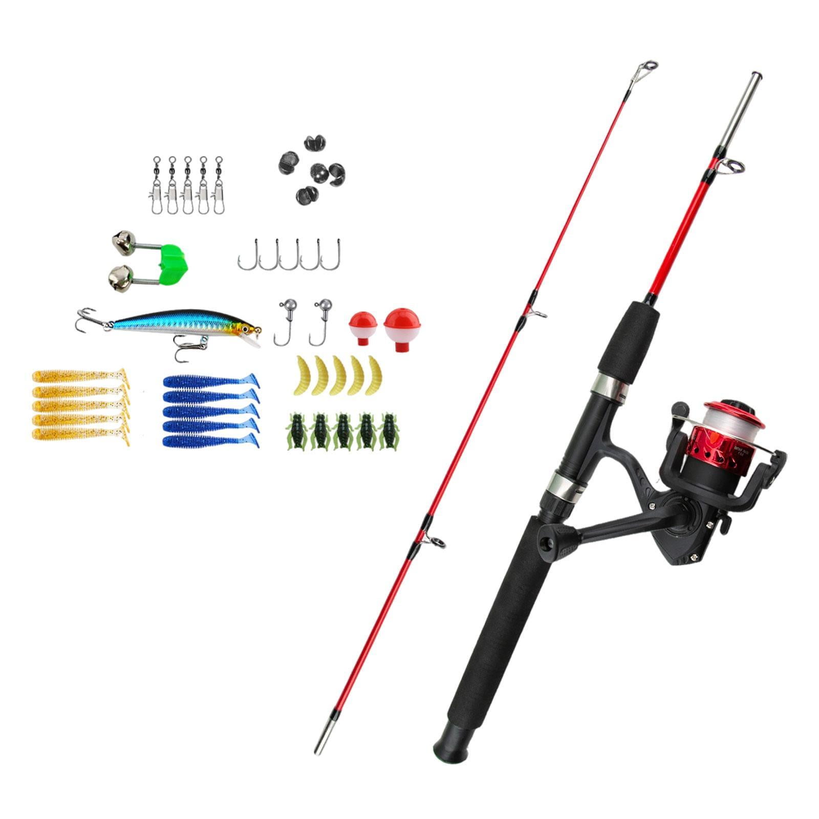 Magideal - Caña De Pescar Para Niños Con Señuelos, Accesorios De Pesca, Caña De Pescar Telescópica Portátil Y Carrete, Juego Completo Para Niños Principiantes Caña De Pesca Roja