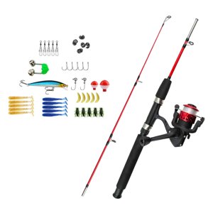 Magideal - Caña De Pescar Para Niños Con Señuelos, Accesorios De Pesca, Caña De Pescar Telescópica Portátil Y Carrete, Juego Completo Para Niños Principiantes Caña De Pesca Roja