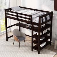 M&Ms - Twin Size Loft Bed With Storage Shelves And Under-Bed Desk, Espresso(Old Sku Sm000245Aap-1)