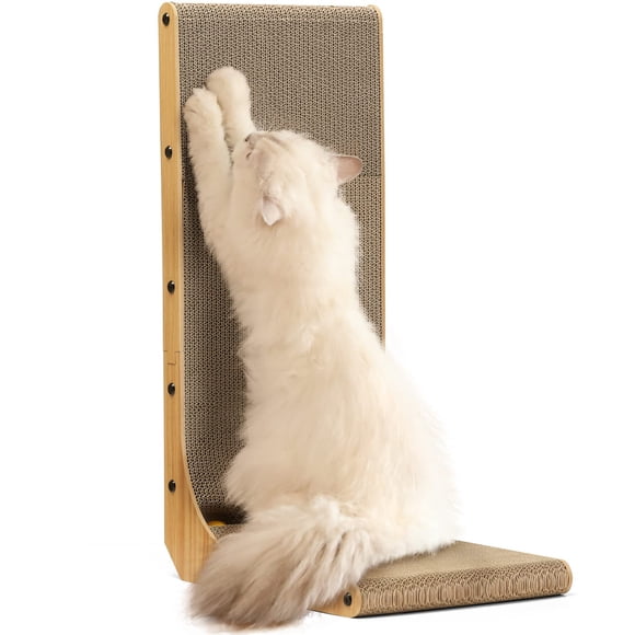 Cat Scratcher FUKUMARU en forma de L montado en la pared con pelota de juguete