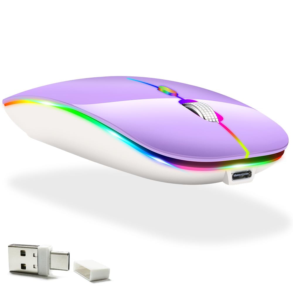 Ratón Bluetooth Klo Led Recargable Para Macbook Púrpura
