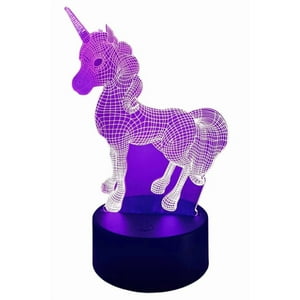 Lelumania - Lampara Ilusion 3D Unicornio Mágico De 7 Colores, Base Touch