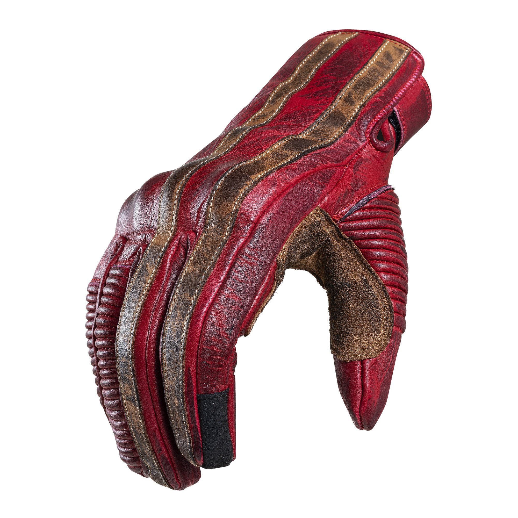 Guantes Cuero Natural Moto, Vintage Con Efecto Desgaste, Negro. Respekt