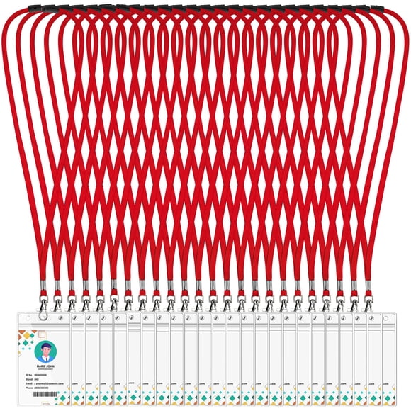 Lanyards WEZEBEL de 24 unidades, rojos, con cierre de seguridad y porta credencial impermeable