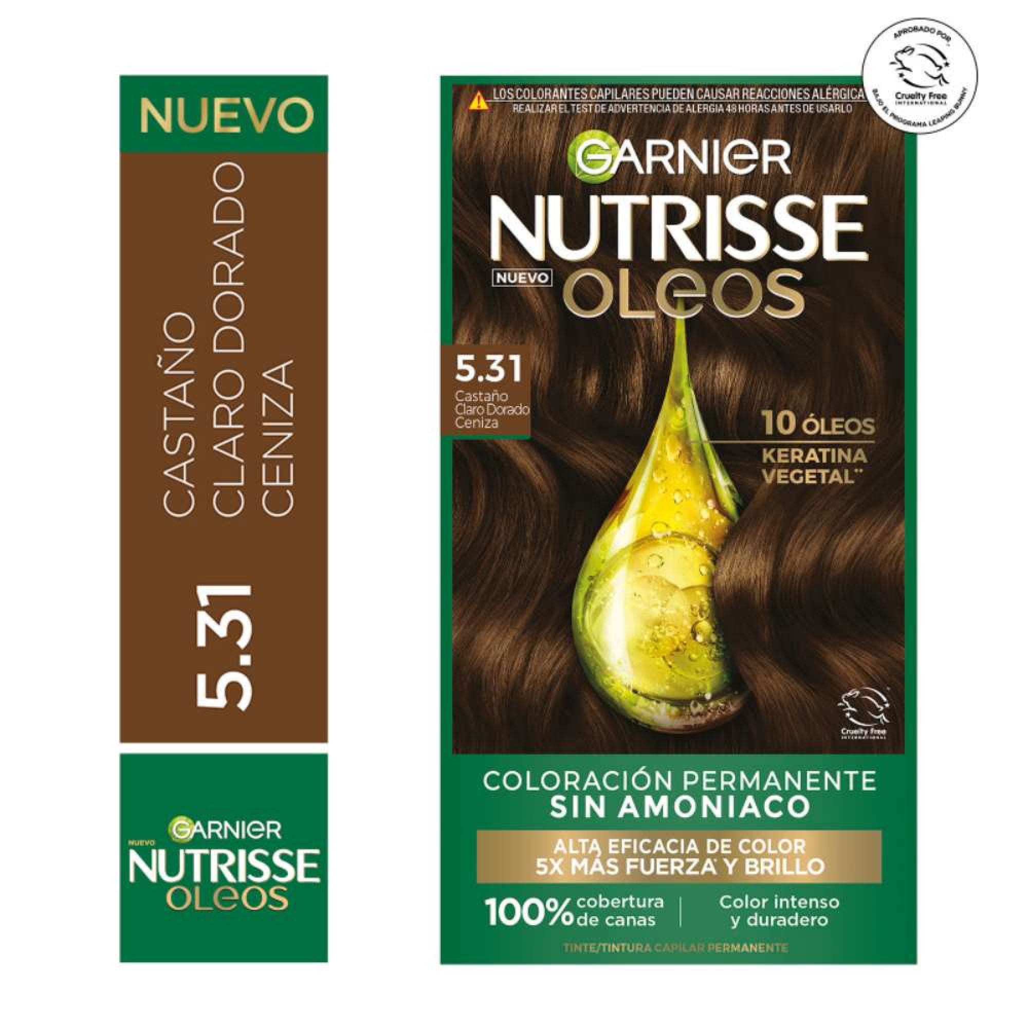 Coloración Nutrisse Oleos Cabello 5.31 Castaño Dorado Cenizo