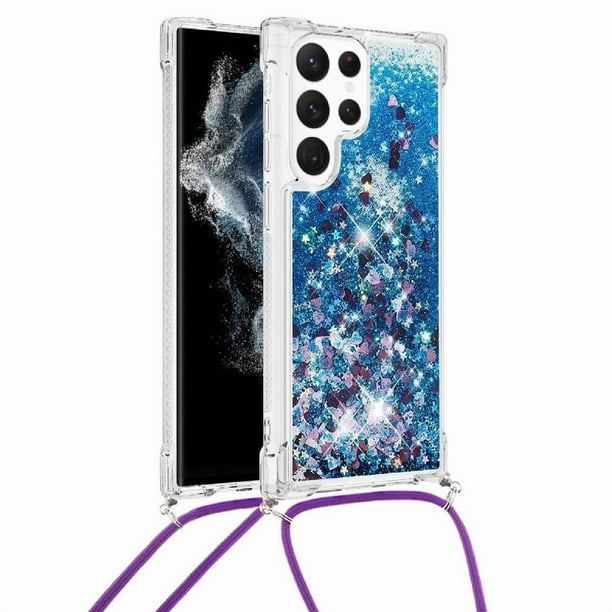 Funda FOXDOCK para Samsung Galaxy S22 Ultra con Cuerda Ajustable, Brillo Líquido, Protección Antigolpes y Lente – Ideal para Regalo