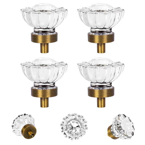 SHINY HANDLES Juego de 4 Tiradores de Cristal Vintage, Pomos de Cristal para Cajones, Gabinetes de Cocina y Armarios, Latón Antiguo
