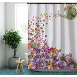 Bj Hogar - Cortina De Baño Ducha Tela Impermeable Género Grueso 600G Flores