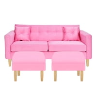 Bodevir - Sofa New Retro 3C + 2 Pouf Felpa 05 Rosado
