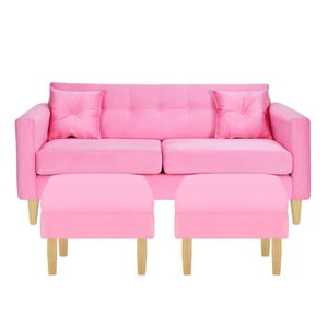Bodevir - Sofa New Retro 3C + 2 Pouf Felpa 05 Rosado