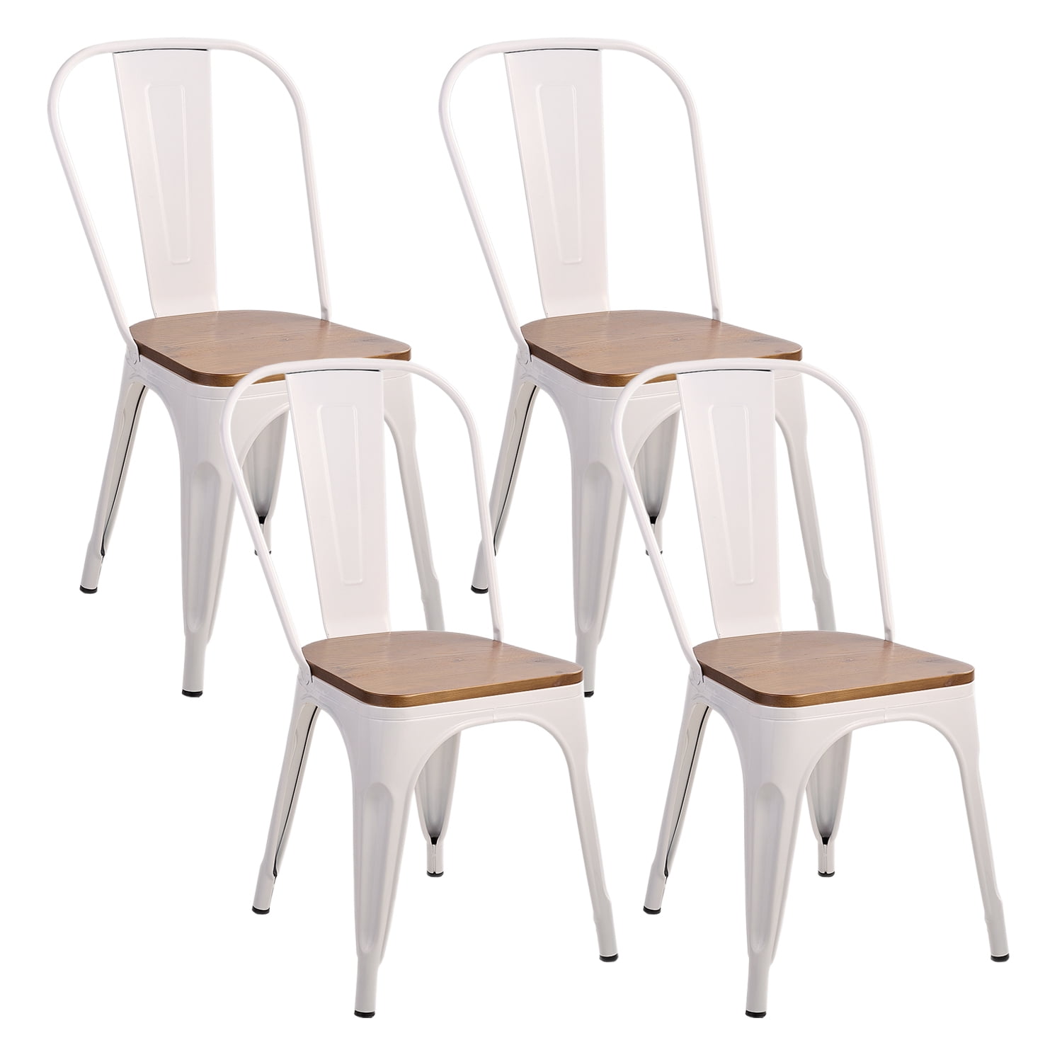 Novahus - Pack 4 Sillas Tolix Asiento De Madera Blanco