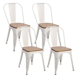 Novahus - Pack 4 Sillas Tolix Asiento De Madera Blanco