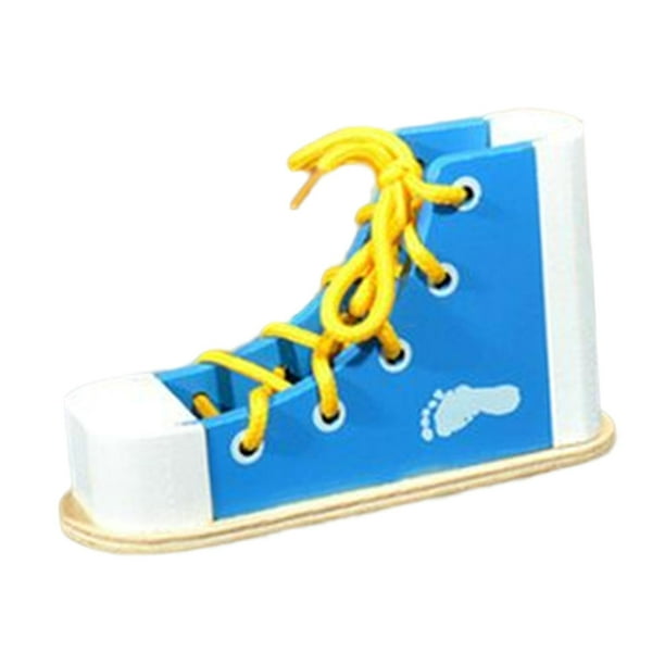 Juguete de zapatos con cordones de madera, cordones de zapatos para niños, práctica de atar cordones de zapatos para niños, juguetes de Azul