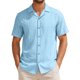 thumbnail image 1 of INSPIRE CHIC Camisa de Punto Hueco para Hombre de Manga Corta con Botones Textura Transpirable Camisas de Playa de Verano 2XL Azul, 1 of 5