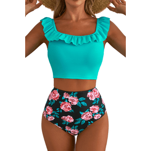 Bikini Sexy Cintura Alta Y Vuelos Chic Floral Gloriahoon