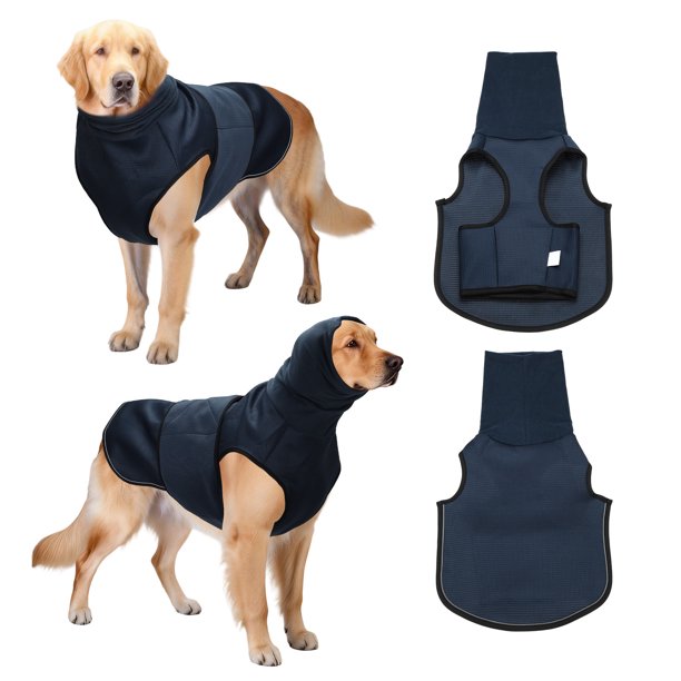 Uxcell Sudadera Calmante para la Ansiedad del Perro, Chaqueta Chaleco Transpirable Ajustable con Capucha, Mantiene al Perro Calmado, XXXL, (Azul Oscuro), para Truenos/Fuegos Artificiales