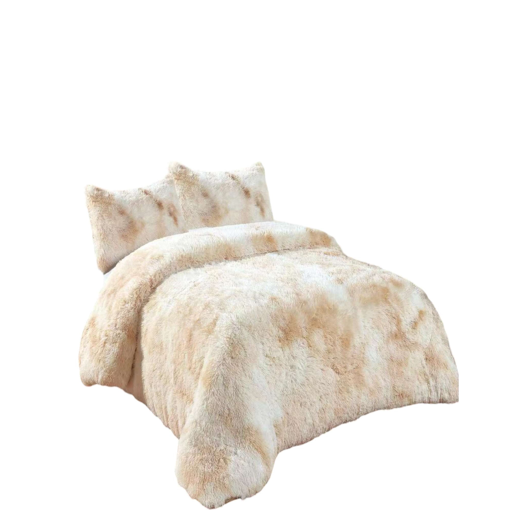 Genérico - Plumon Peludo 2 Plazas Beige Jaspeado