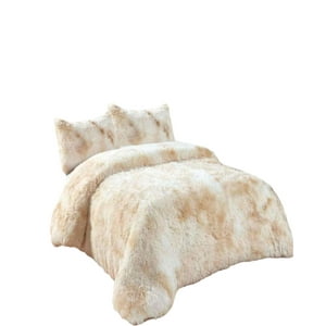 Genérico - Cubrecama Peludo 2 Plazas Beige Jaspeado