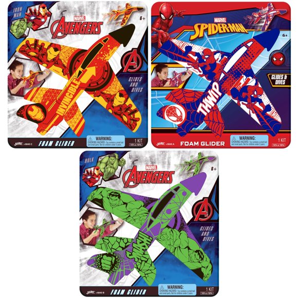 Planeador de espuma JA-RU Marvel pack de 3: Spiderman, Hulk e Iron Man