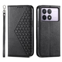Funda Flip Foxdock Para Xiaomi Poco F6 Pro 5G , Estilo Billetera Con Diseño Rombo, Correa De Mano Y Soporte, Uso Diario