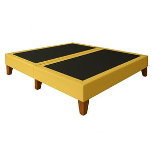 Ethan Desing - Base De Cama 2 Plazas Amarillo En Lino