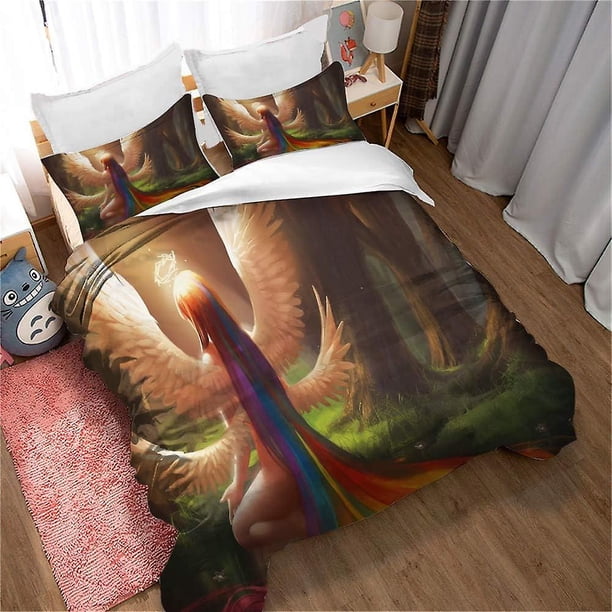 Juego de funda nórdica doble Ste-X Rainbow, juego de ropa de cama de microfibra transpirable, funda nórdica de cm con cierre de cremallera y 2 fundas de almohada, color 01)