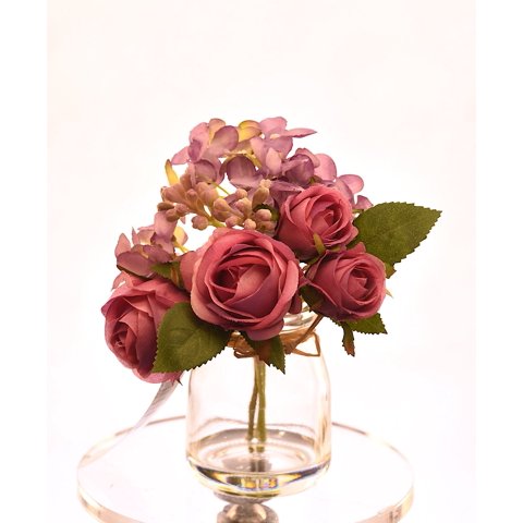 Vadell - Arreglo De Flores Rosadas Oscuro En Florero 15 Cm