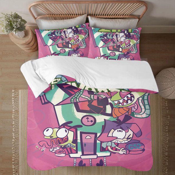 Invader Zim Face on print Soft Bed Set Lightweight 3 Pieces Bedding Sets for All Season Comforter Set Easy Care