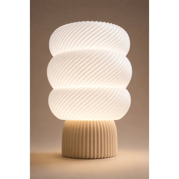 Lámpara de Mesa Velador SLVJE Mallow Glow E27 Impresa en 3D Beige / Blanco + Ampolleta