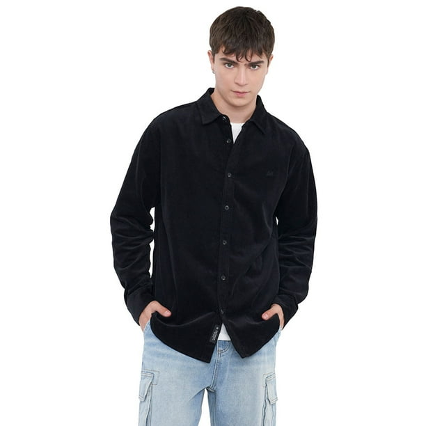 Camisa Hombre Cotelé Negro Corona