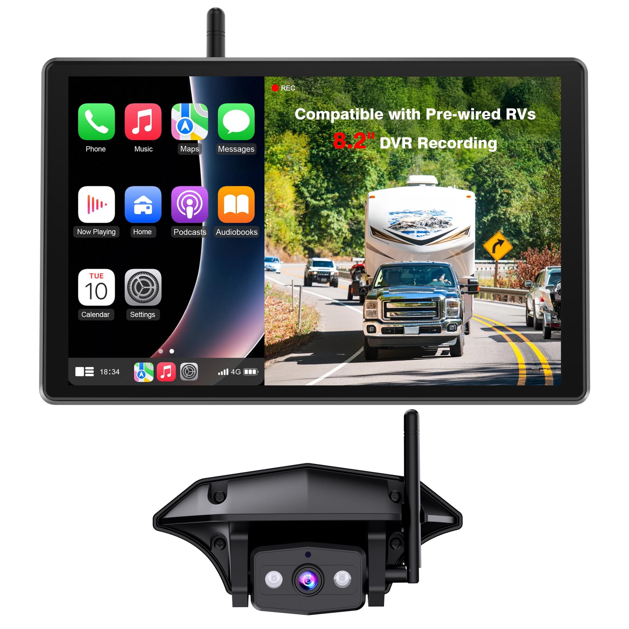 Cámara De Reversa Auto-vox 8,2" Inalámbrica Para Rv Con Dvr 1080p