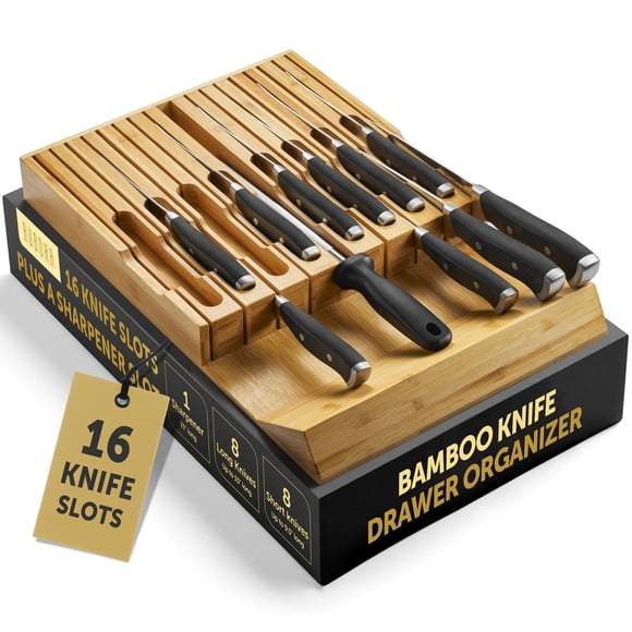 Organizador de cajones para cuchillos RUBOXA de alta calidad, 100% bambú