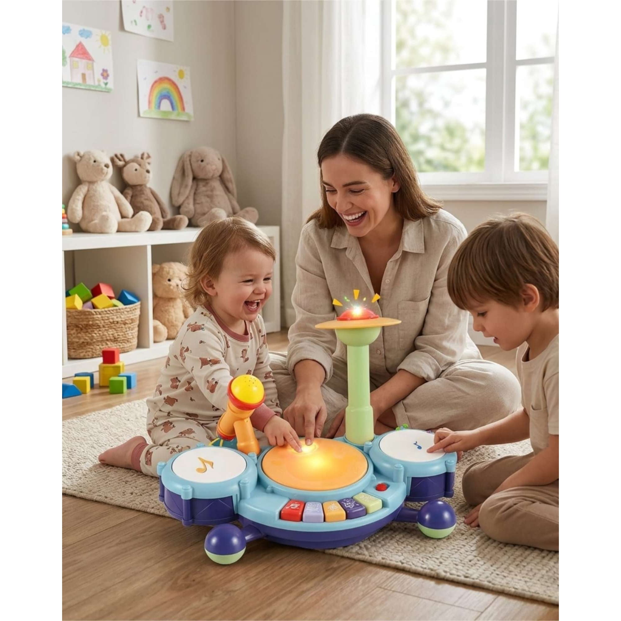 Mylhogar - Bateria Musical De Juguete Para Bebe Azul