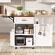 thumbnail image 3 of K&K 39.3" Farmhouse Kitchen Island with Drop Leaf, Kitchen Storage Island with Open Side Rack, One Drawer, Towel Rack, Rolling Kitchen Cart with Lockable Wheels for Lawn Garden, White, 3 of 3