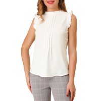 Inspire Chic - Blusa Sin Mangas Chic Para Mujeres Inspirada, Con Volantes Y Pleats, Ideal Para Trabajar, Blusa Chic S Blanca