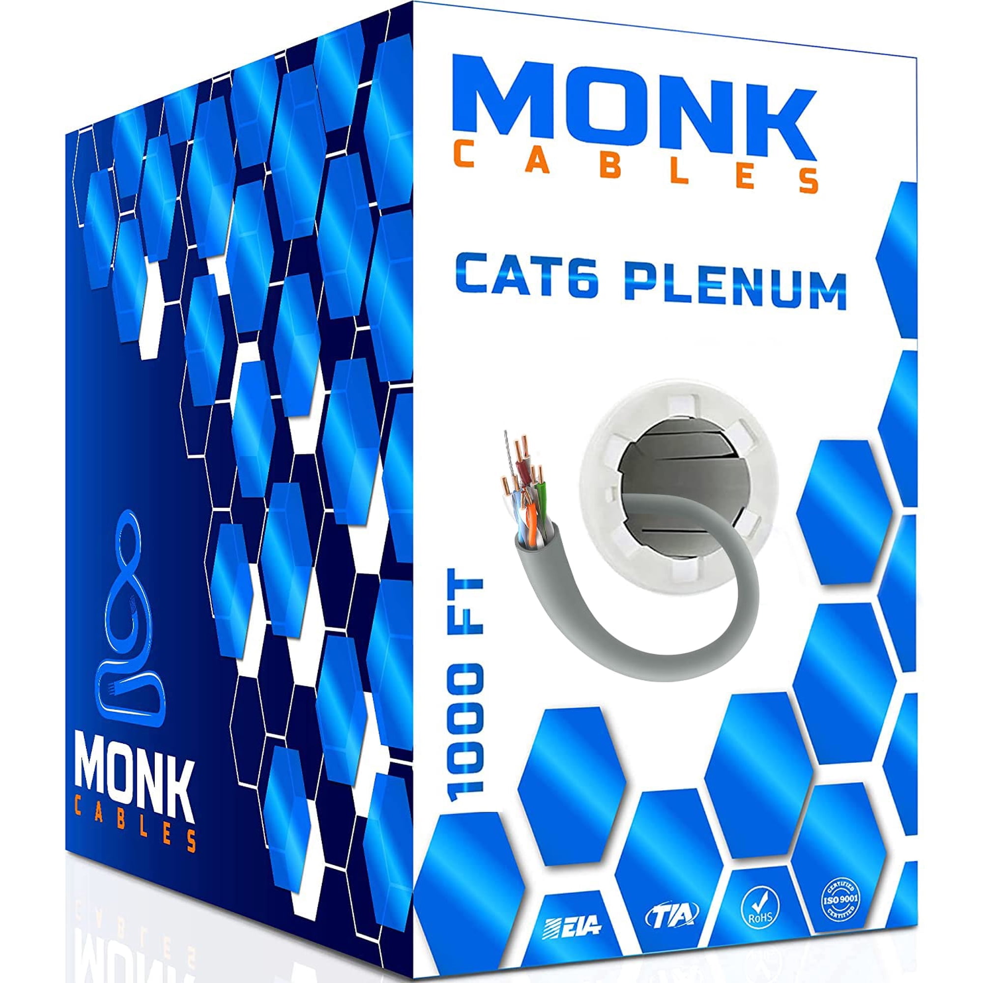 Monk Cables - Cable Plenum Cat6 1000 Pies Utp 23 Awg 550 Mhz Gris